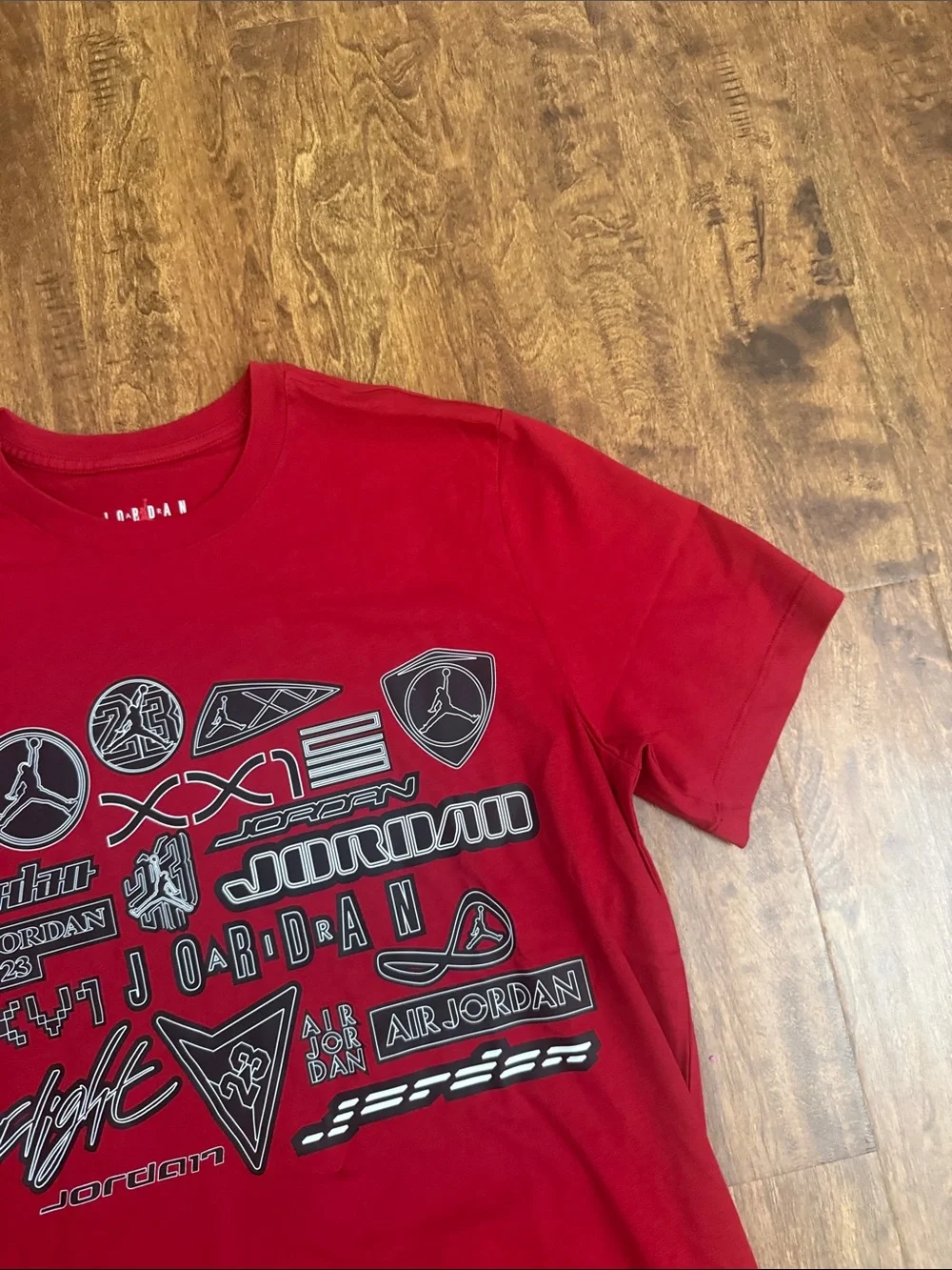 Jordan Red Short Sleeve Graphic Tee with Black & White Logos